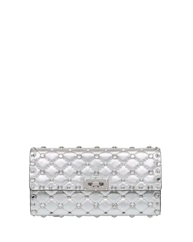 Valentino Garavani Quilted Metallic Leather Rockstud & Rhinestone Shoulder Bag