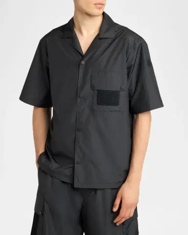 Moncler Men's Mesh-Pocket Short-Sleeve Shirt | Thumbnail 4 Moncler Men's Mesh-Pocket Short-Sleeve Shirt | Thumbnail 4
