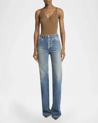 Saint Laurent Lace V-Neck Ribbed Tank Top | Thumbnail 2 Saint Laurent Lace V-Neck Ribbed Tank Top | Thumbnail 2
