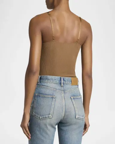 Saint Laurent Lace V-Neck Ribbed Tank Top | Thumbnail 3 Saint Laurent Lace V-Neck Ribbed Tank Top | Thumbnail 3