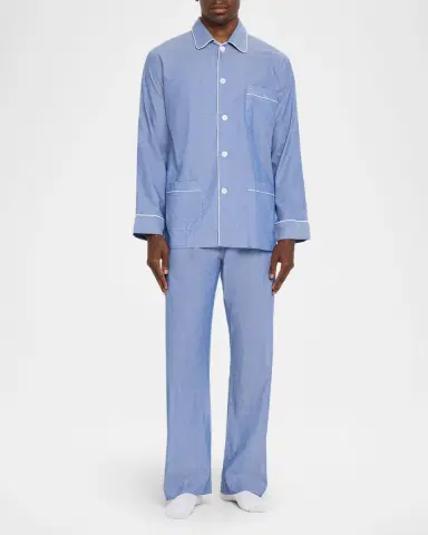 Derek Rose Men's Amalfi Cotton Batiste Long Pajama Set | Thumbnail 2 Derek Rose Men's Amalfi Cotton Batiste Long Pajama Set | Thumbnail 2
