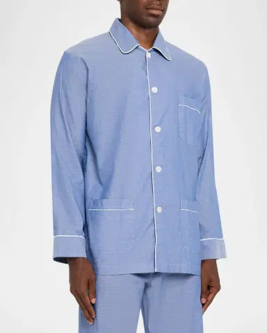 Derek Rose Men's Amalfi Cotton Batiste Long Pajama Set | Thumbnail 4 Derek Rose Men's Amalfi Cotton Batiste Long Pajama Set | Thumbnail 4