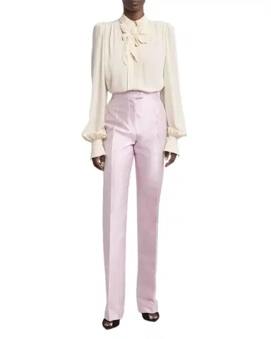 Valentino Garavani Flower Applique Silk Collared Top | Thumbnail 1 Valentino Garavani Flower Applique Silk Collared Top | Thumbnail 1