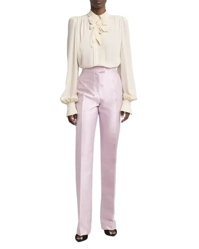 Flower Applique Silk Collared Top