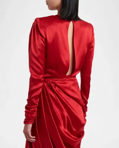 Valentino Garavani Asymmetric Draped Satin Long-Sleeve Gown | Thumbnail 5 Valentino Garavani Asymmetric Draped Satin Long-Sleeve Gown | Thumbnail 5