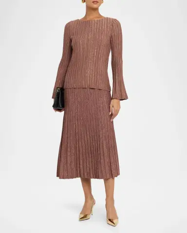 Misook Shimmer Flare-Sleeve Rib Knit Tunic | Thumbnail 2