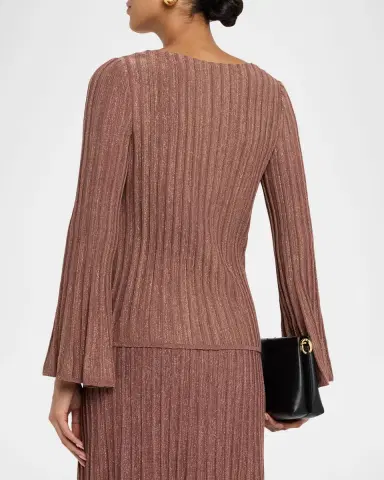 Misook Shimmer Flare-Sleeve Rib Knit Tunic | Thumbnail 3