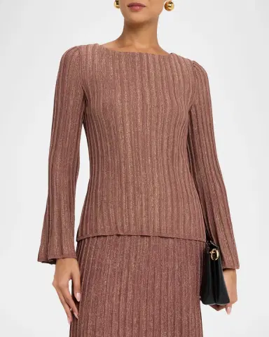 Misook Shimmer Flare-Sleeve Rib Knit Tunic | Thumbnail 4