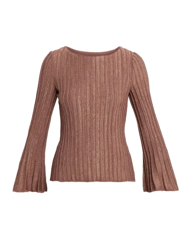 Misook Shimmer Flare-Sleeve Rib Knit Tunic