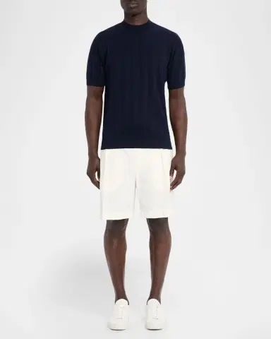 Kiton Men's Cotton Rib Short-Sleeve Crewneck Sweater | Thumbnail 2