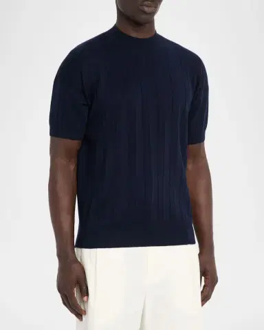 Kiton Men's Cotton Rib Short-Sleeve Crewneck Sweater | Thumbnail 4