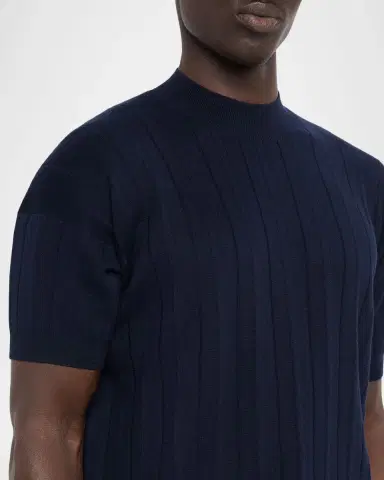 Kiton Men's Cotton Rib Short-Sleeve Crewneck Sweater | Thumbnail 5