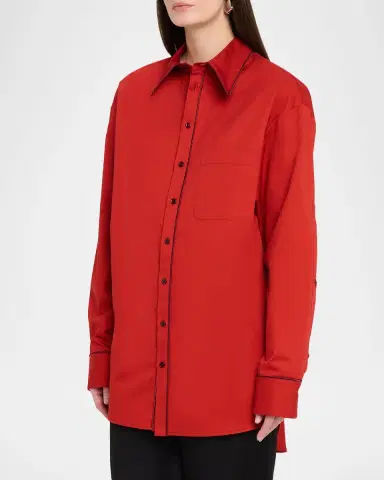 Christopher John Rogers Convertible Jumbo Cotton Twill Shirt | Thumbnail 4