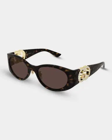 Gucci Crystal-Embellished Logo 51mm Oval Sunglasses | Thumbnail 2 Gucci Crystal-Embellished Logo 51mm Oval Sunglasses | Thumbnail 2