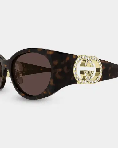 Gucci Crystal-Embellished Logo 51mm Oval Sunglasses | Thumbnail 3 Gucci Crystal-Embellished Logo 51mm Oval Sunglasses | Thumbnail 3