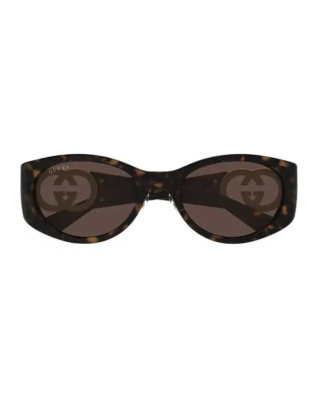 Gucci Crystal-Embellished Logo 51mm Oval Sunglasses