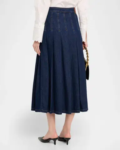 Weekend Max Mara Pleated Cotton Denim Midi Skirt | Thumbnail 3 Weekend Max Mara Pleated Cotton Denim Midi Skirt | Thumbnail 3