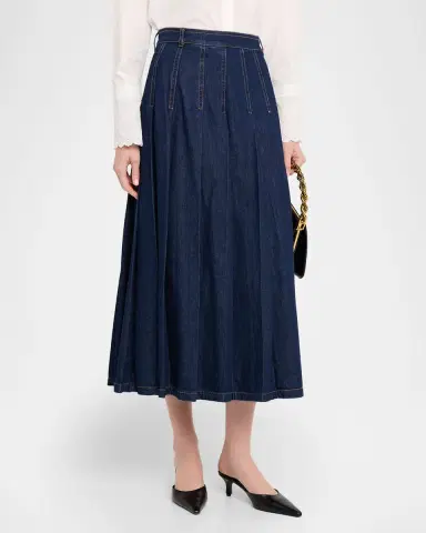 Weekend Max Mara Pleated Cotton Denim Midi Skirt | Thumbnail 4 Weekend Max Mara Pleated Cotton Denim Midi Skirt | Thumbnail 4
