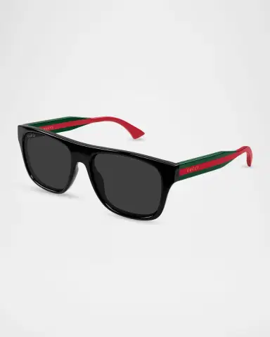 Gucci Men's GG2119S-001 Green and Red Acetate Rectangle Sunglasses | Thumbnail 2