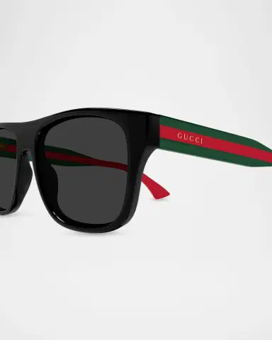 Gucci Men's GG2119S-001 Green and Red Acetate Rectangle Sunglasses | Thumbnail 3