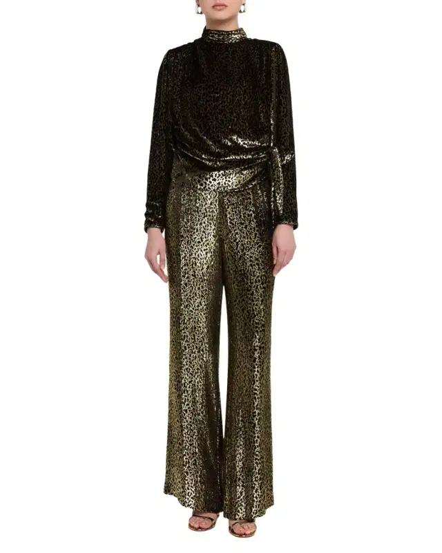 Vreeland Leopard Velvet Straight-Leg Trousers