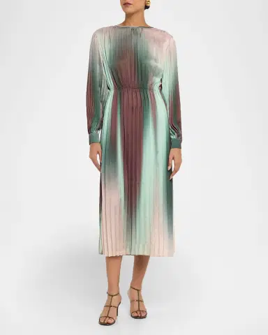 Misook Pleated Ombre Crepe De Chine Midi Dress | Thumbnail 2 Misook Pleated Ombre Crepe De Chine Midi Dress | Thumbnail 2