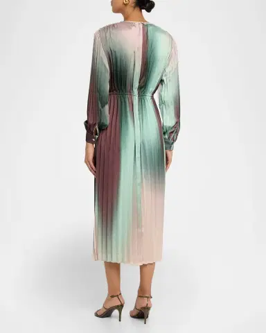 Misook Pleated Ombre Crepe De Chine Midi Dress | Thumbnail 3 Misook Pleated Ombre Crepe De Chine Midi Dress | Thumbnail 3