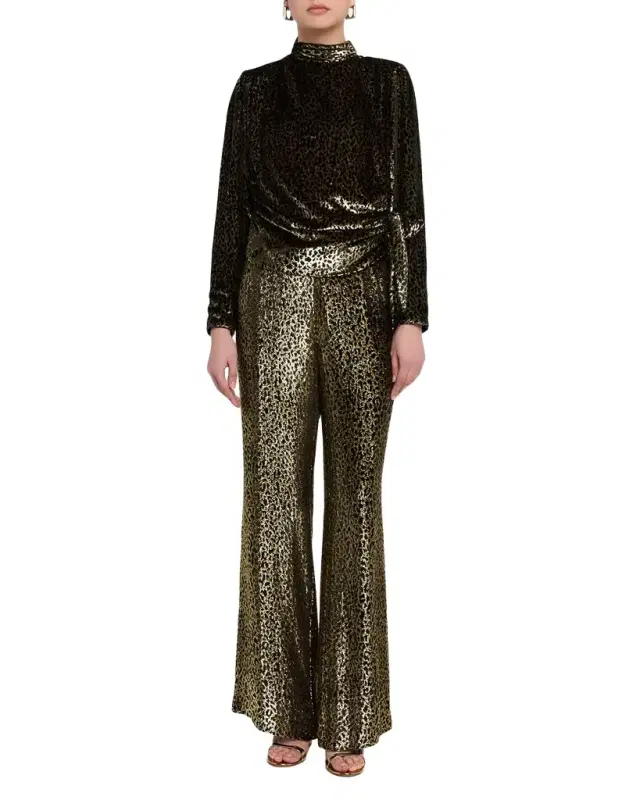 Vreeland Leopard Velvet Side-Tie Blouse