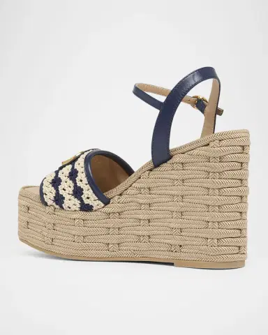 Valentino Garavani 120mm VLogo Signature Crochet Wedge Sandals | Thumbnail 4 Valentino Garavani 120mm VLogo Signature Crochet Wedge Sandals | Thumbnail 4