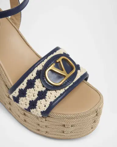 Valentino Garavani 120mm VLogo Signature Crochet Wedge Sandals | Thumbnail 5 Valentino Garavani 120mm VLogo Signature Crochet Wedge Sandals | Thumbnail 5