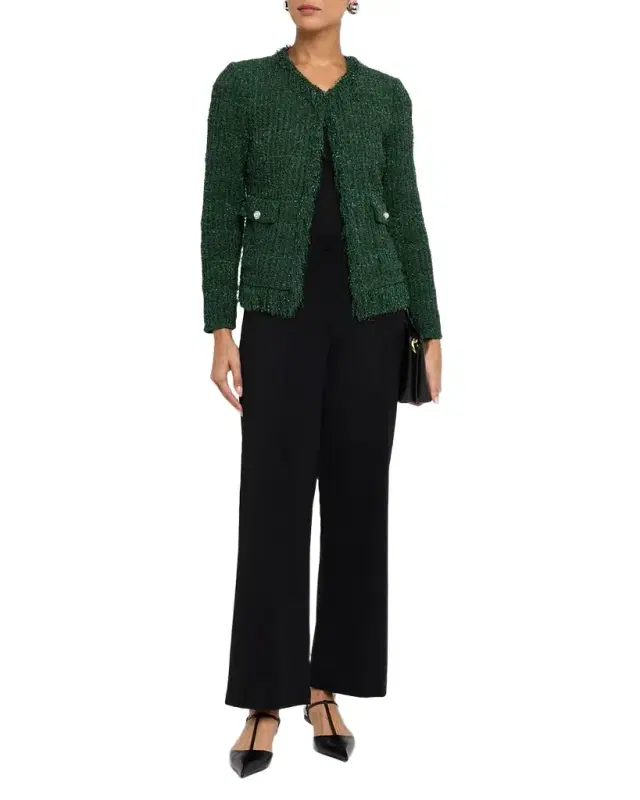 Tailored Fringe-Trim Knit Jacket