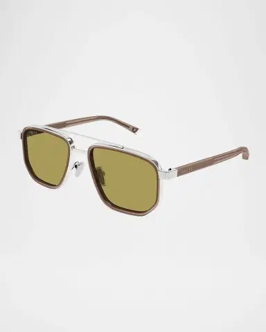 Gucci Men's GG2073S Double-Bridge Metal and Bio-Nylon Aviator Sunglasses | Thumbnail 2