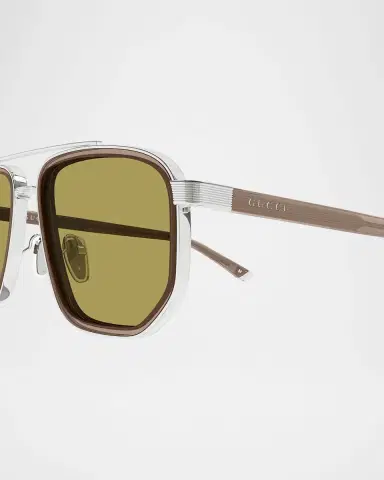 Gucci Men's GG2073S Double-Bridge Metal and Bio-Nylon Aviator Sunglasses | Thumbnail 3