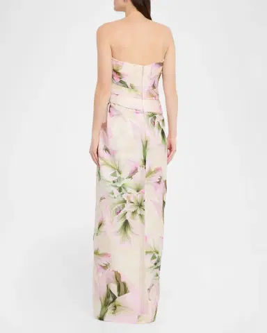 MONIQUE LHUILLIER Strapless Tulip Printed Gown with Slit | Thumbnail 3 MONIQUE LHUILLIER Strapless Tulip Printed Gown with Slit | Thumbnail 3