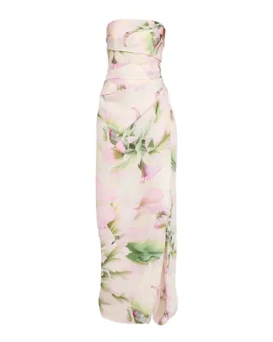 MONIQUE LHUILLIER Strapless Tulip Printed Gown with Slit | Thumbnail 1 MONIQUE LHUILLIER Strapless Tulip Printed Gown with Slit | Thumbnail 1