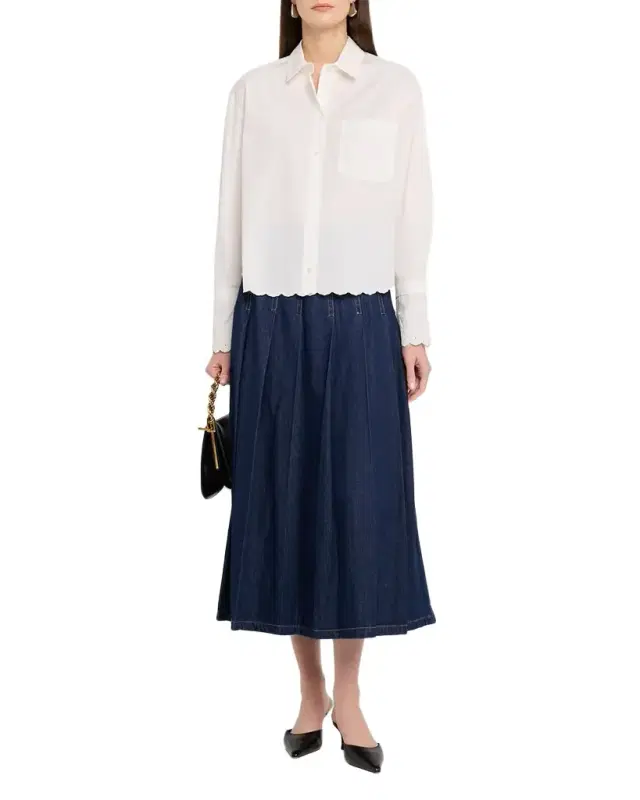 Embroidered Scalloped Cotton Poplin Shirt