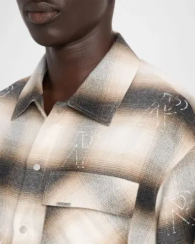 REPRESENT Men's All-Over Initial Flannel Snap-Front Shirt | Thumbnail 4 REPRESENT Men's All-Over Initial Flannel Snap-Front Shirt | Thumbnail 4