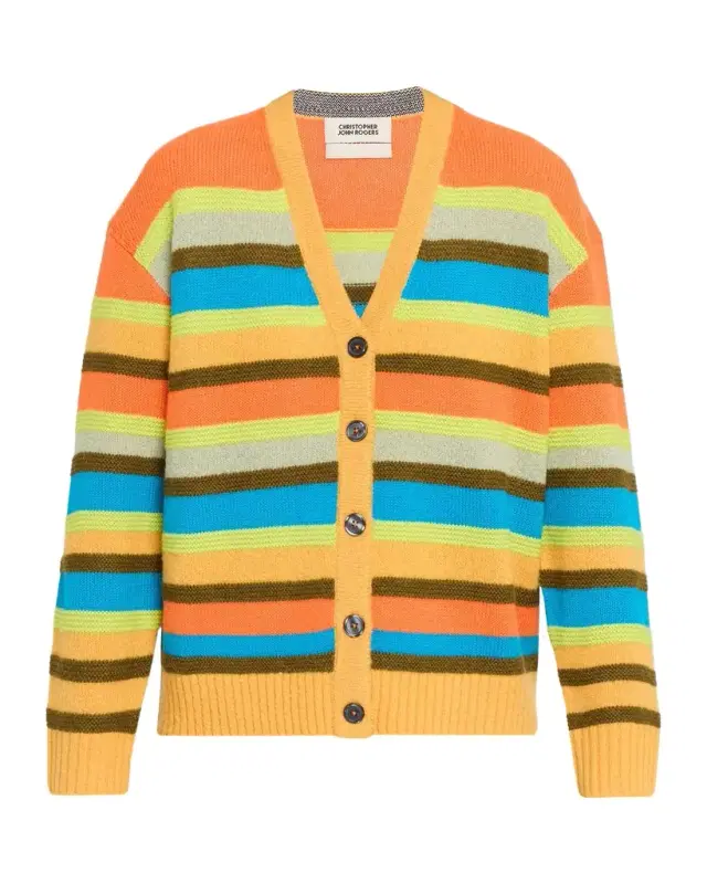 CHRISTOPHER JOHN ROGERS Multi-Stitch Relaxed Striped Cardigan