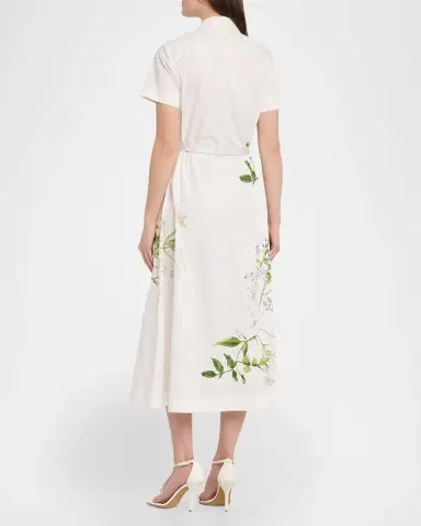 Monique Lhuillier Floral Cotton Short-Sleeve Midi Shirtdress | Thumbnail 3 Monique Lhuillier Floral Cotton Short-Sleeve Midi Shirtdress | Thumbnail 3