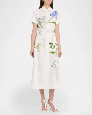 Monique Lhuillier Floral Cotton Short-Sleeve Midi Shirtdress | Thumbnail 4 Monique Lhuillier Floral Cotton Short-Sleeve Midi Shirtdress | Thumbnail 4