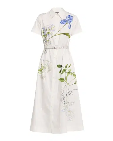 Monique Lhuillier Floral Cotton Short-Sleeve Midi Shirtdress | Thumbnail 1 Monique Lhuillier Floral Cotton Short-Sleeve Midi Shirtdress | Thumbnail 1