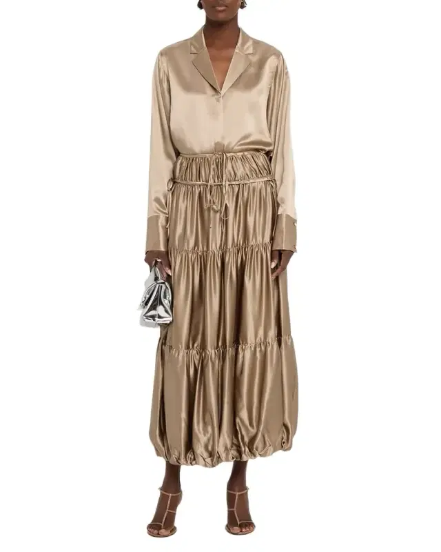 Soft Silk Gathered Midi Bubble Skirt