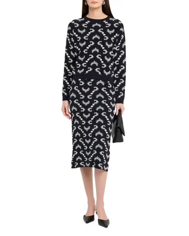 Jacquard Knit Midi Pencil Skirt