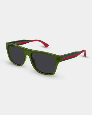 Gucci Men's GG2119S-003 Green and Red Acetate Rectangle Sunglasses | Thumbnail 2