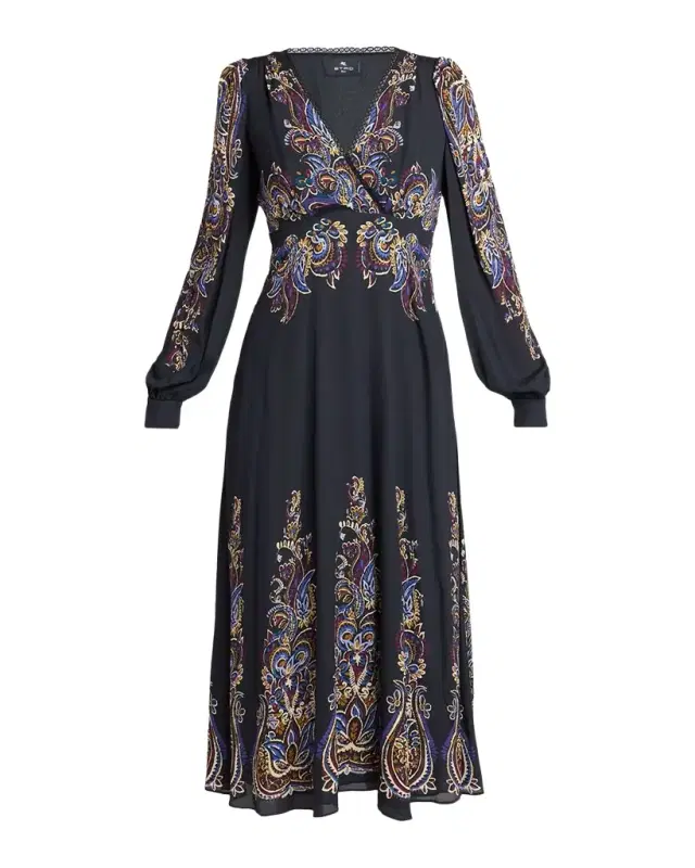 Paisley Silk Midi Dress