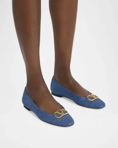 Valentino Garavani VLogo Signature Denim Ballerina Flats | Thumbnail 2 Valentino Garavani VLogo Signature Denim Ballerina Flats | Thumbnail 2