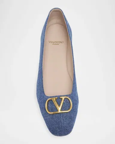 Valentino Garavani VLogo Signature Denim Ballerina Flats | Thumbnail 6 Valentino Garavani VLogo Signature Denim Ballerina Flats | Thumbnail 6