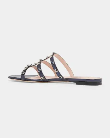 Valentino Garavani 5mm Rockstud Metallic Leather Flat Slide Sandals | Thumbnail 4