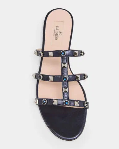 Valentino Garavani 5mm Rockstud Metallic Leather Flat Slide Sandals | Thumbnail 6