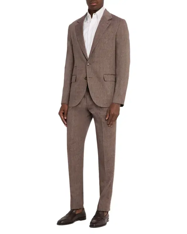 Men 's Linen and Wool Herringbone Two-Piece Suit